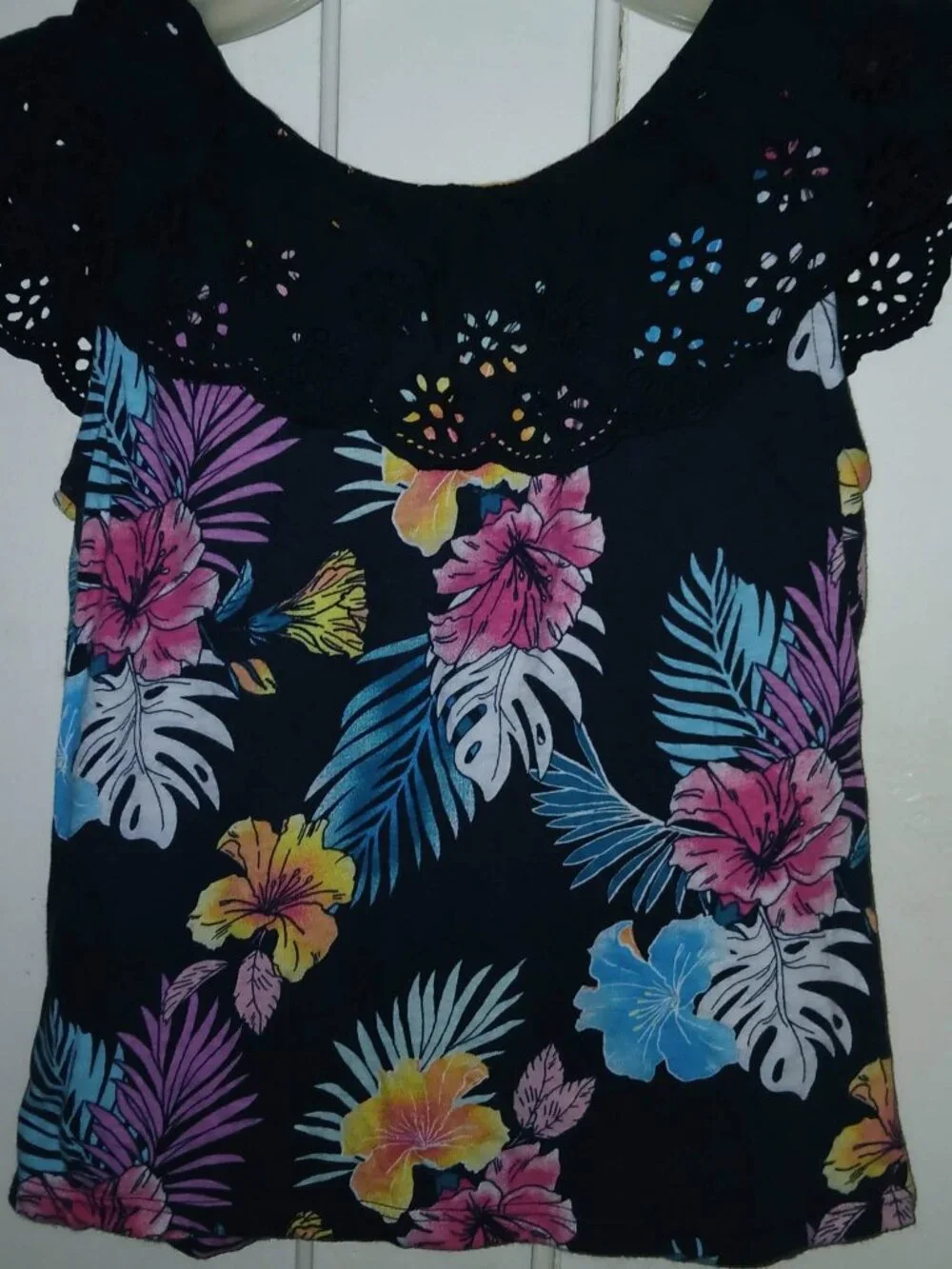 Girl's Tropical Print Top with Lace Ruffle from Justice